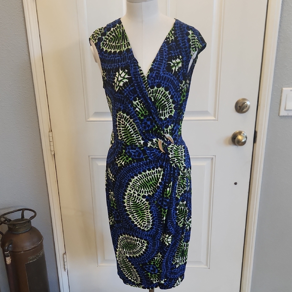 Maggy London Blue and Green Midi Dress